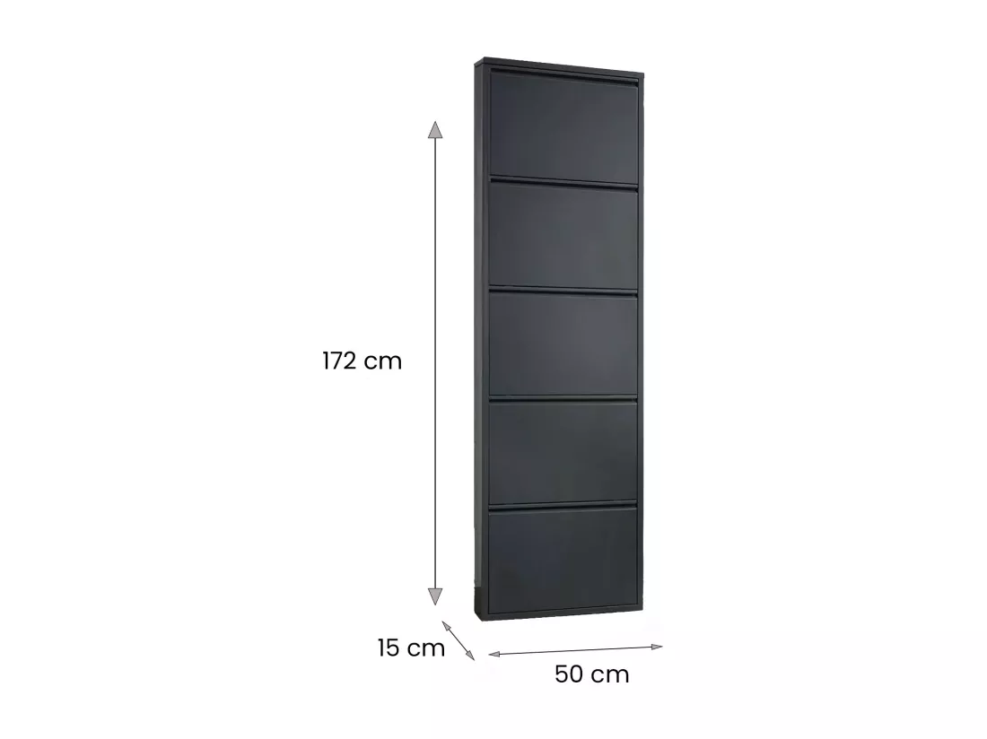 Meuble à chaussures Isidro, Meuble à chaussures en métal, Armoire d'entrée polyvalente, Rangement pour chaussures, 50x15h172 cm, Noir