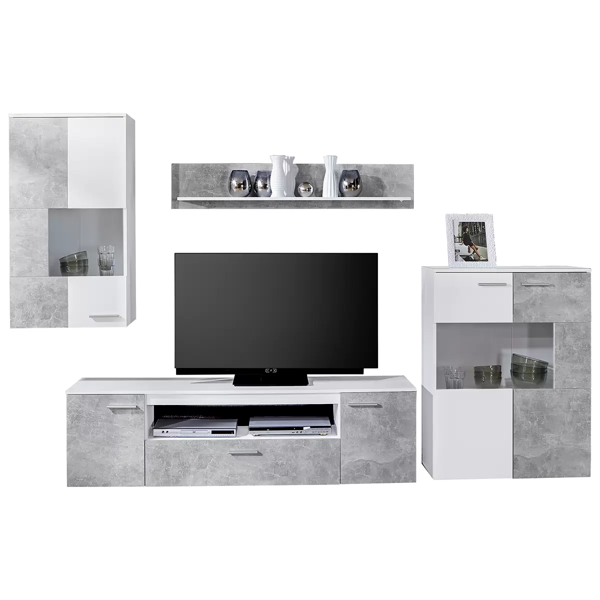 Wohnwand Vulcan weiss,Betonoptik