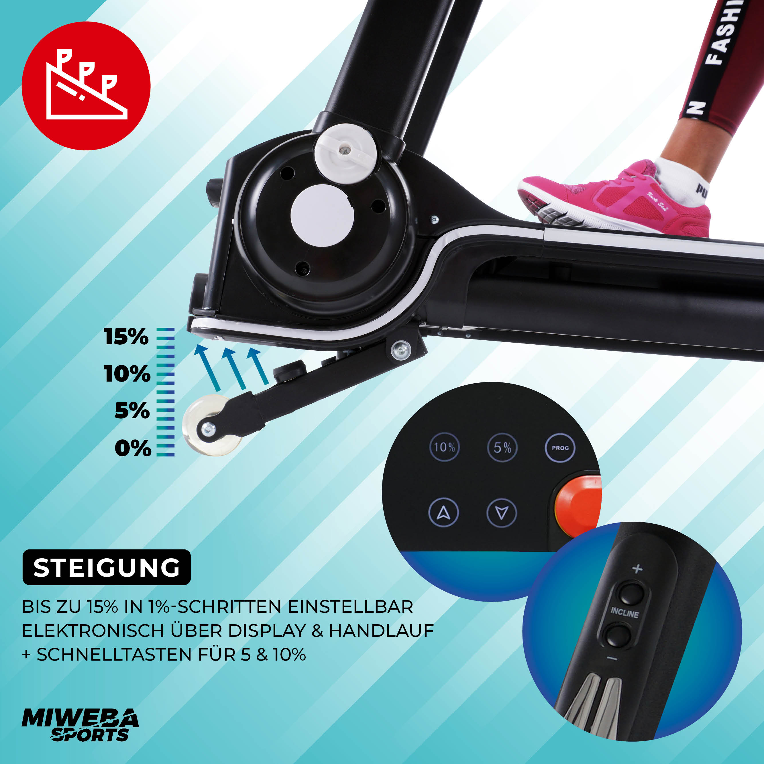 Miweba Sports Laufband Home Track HT3000, mit Steigung, 1300 Watt, 1-16 km/h, 12 Programme, klappbar (Schwarz/Weiß)