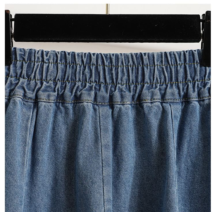 HYAKU - Hoge taille gewassen midi A-lijn denim rok