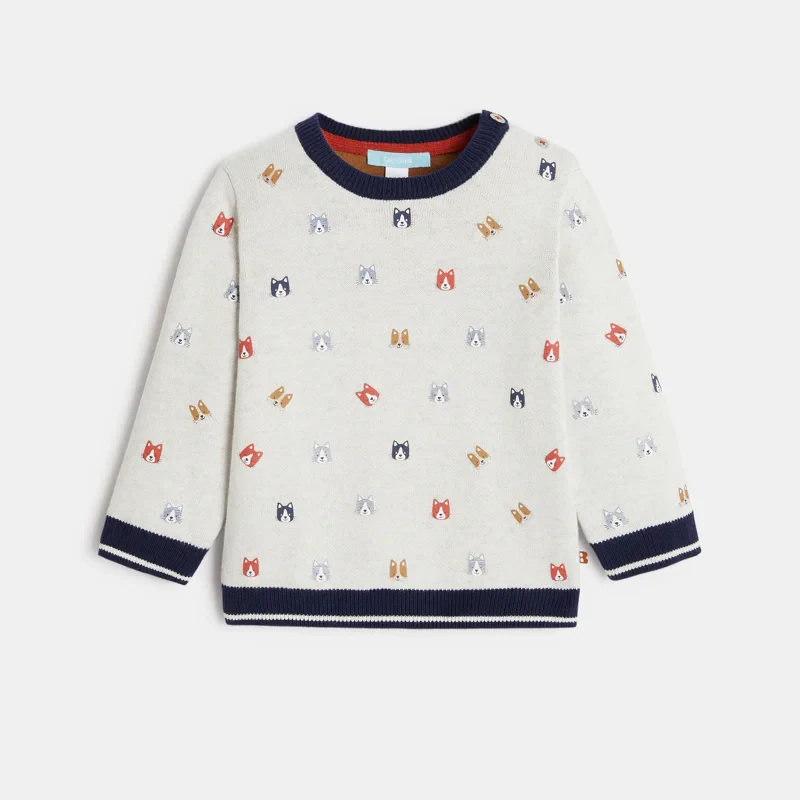 Pull épais maille tricot imprimé animaux gris bébé garçon Gris ou noir