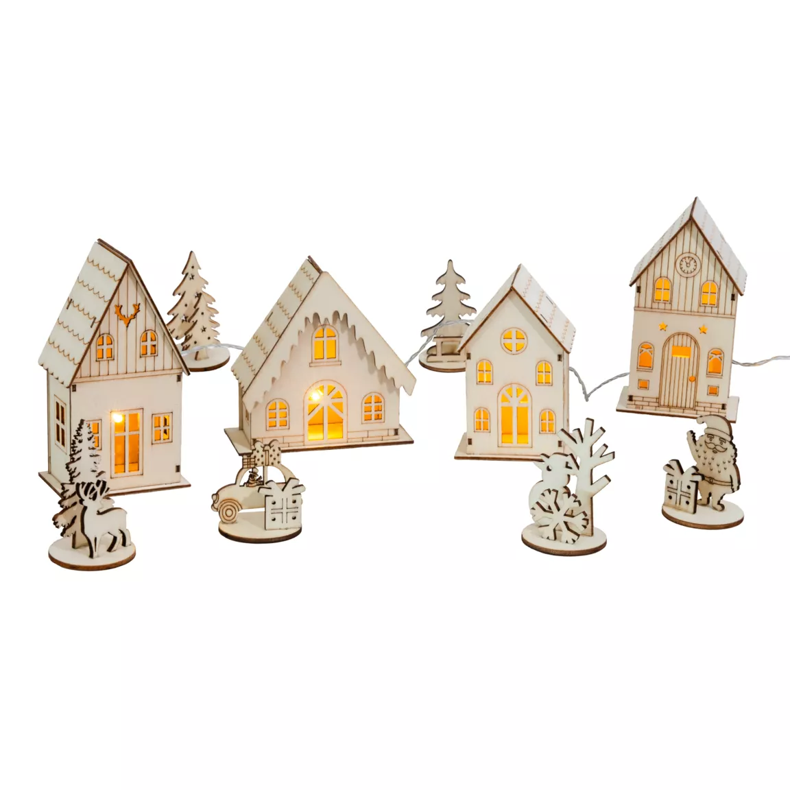 Village de Noël en bois lumineux à piles (H10 cm) Village complet Slovène