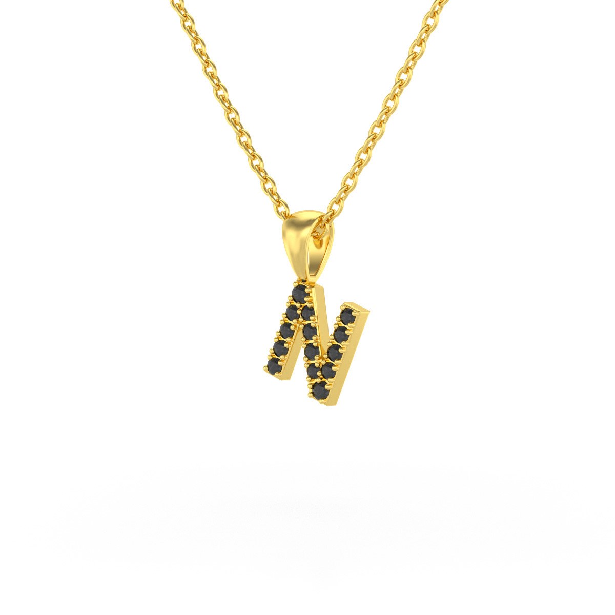 Collier Pendentif ADEN Lettre N Or 750 Jaune Diamant Noir Chaine Or 750 incluse 0.72grs
