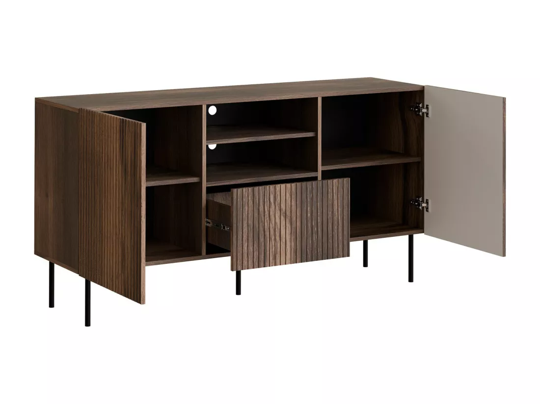 Commode Dortivu 100, Noyer|Noir, Avec tiroirs et portes, 81x151x42cm