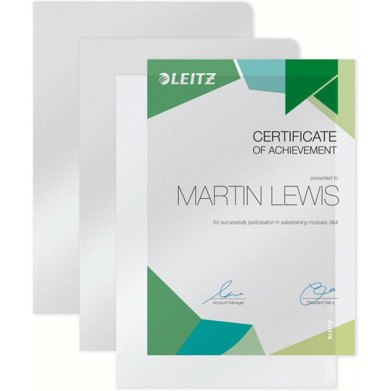 Chemise coin plastique LEITZ A4 PVC 10/100ème transparentes - Paquet de 10