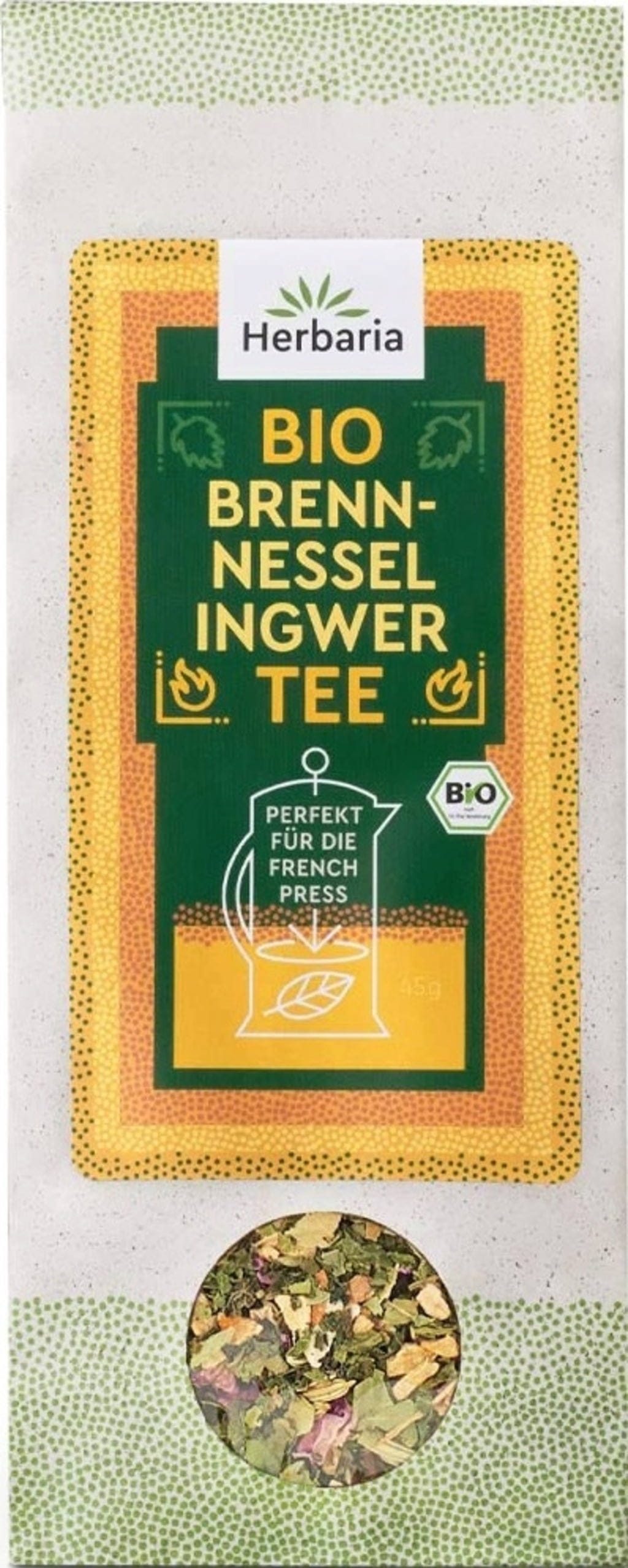 Herbaria  Bio French Press Tee Brennnessel-Ingwer, 45 g