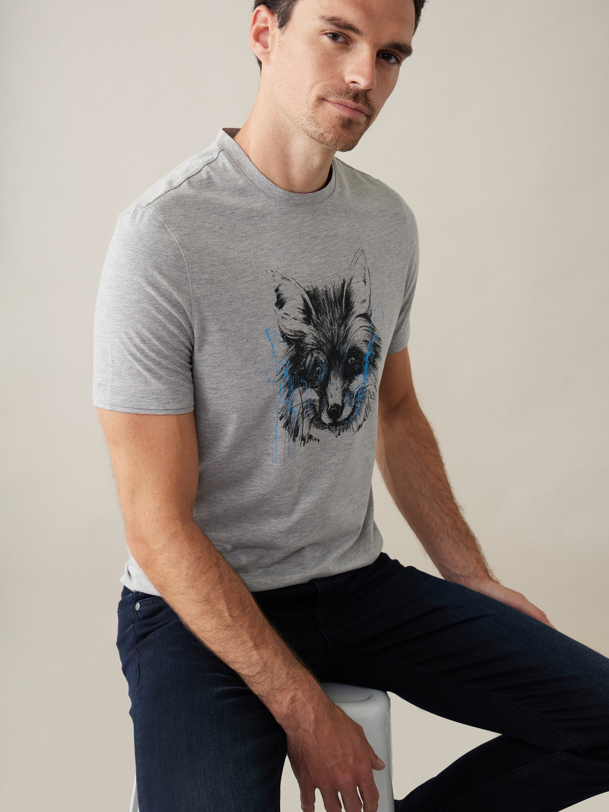 Tee-shirt manches courtes en coton col rond gris Edition Limitée Florian De Sousa
