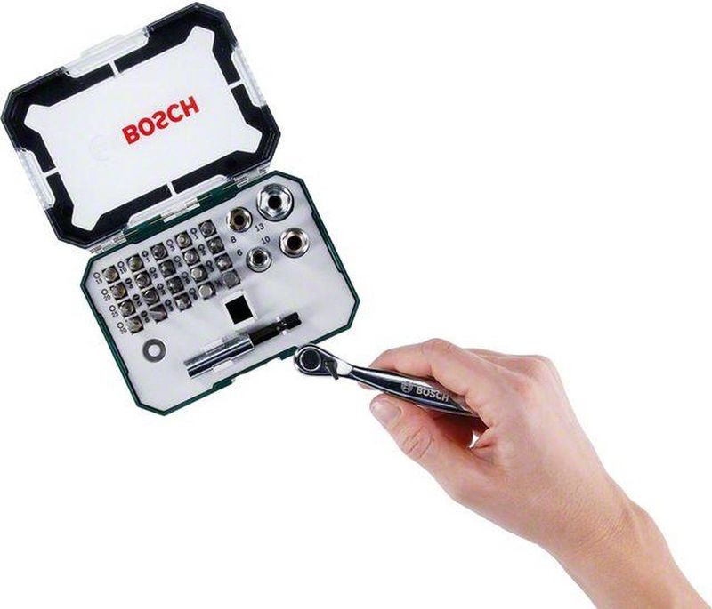 Bosch - 26-delige Schroefbit- en Ratelschroevendraaierset - Accessoires - Inclusief Opbergkoffer