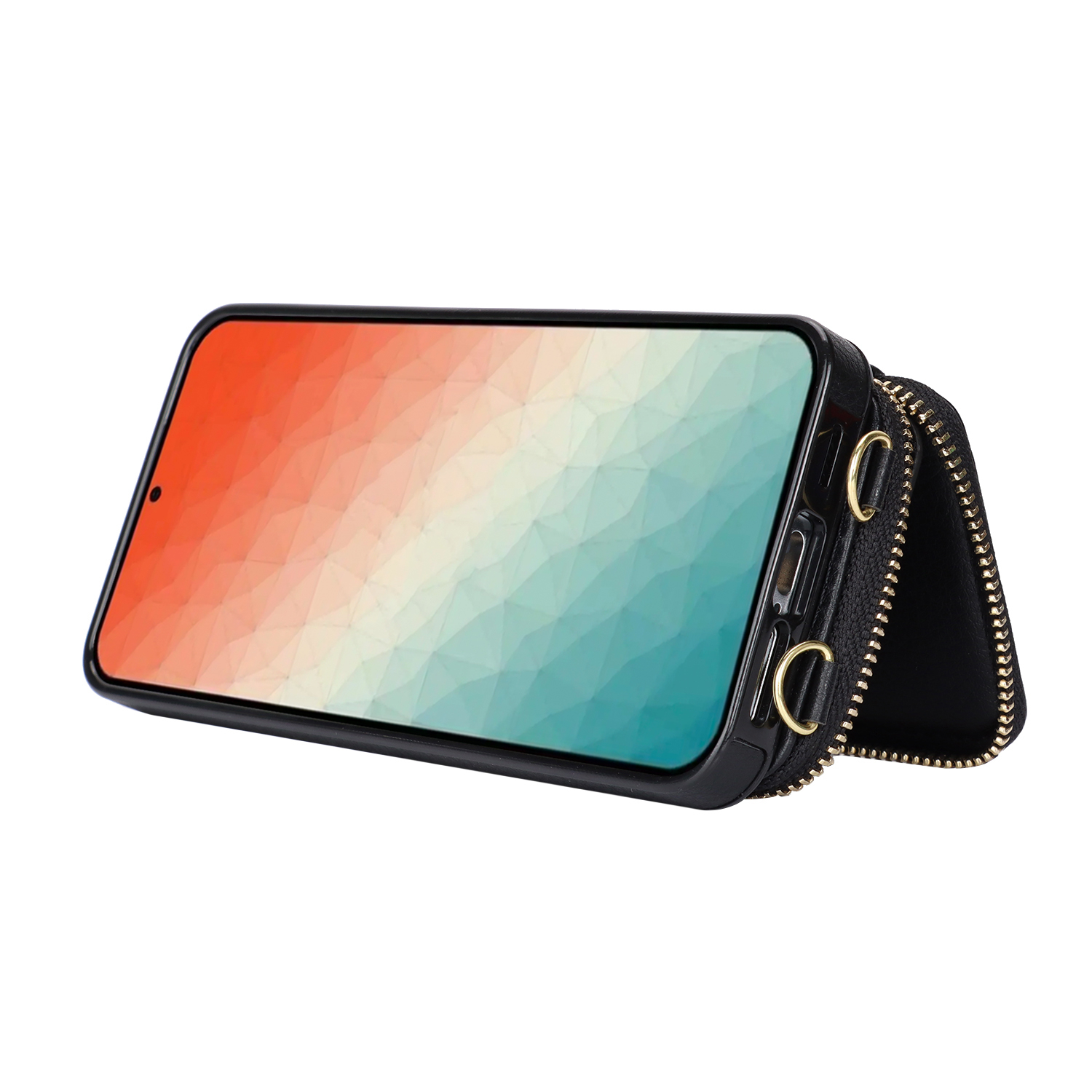 Samsung Galaxy S24  Plus Necklace Leder Schutz Hülle mit Kartenfächer   Handykette (140cm) - Schwarz
