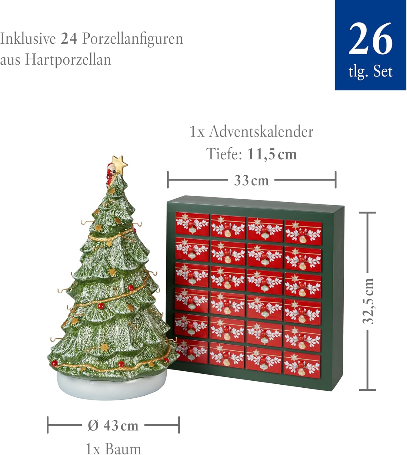 Villeroy & Boch - Christmas Toy's Memory Adventskalender Set 26 Teilig Mit 24 Porzellanfiguren Inklusive Weihnachtsbaum Zum Aufhängen, 24 Türchen, Weihnachten, Weihnachtsdeko, Porzellan