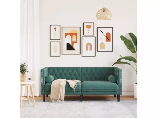 Canapé Chesterfield avec traversins 2 places vert foncé velours