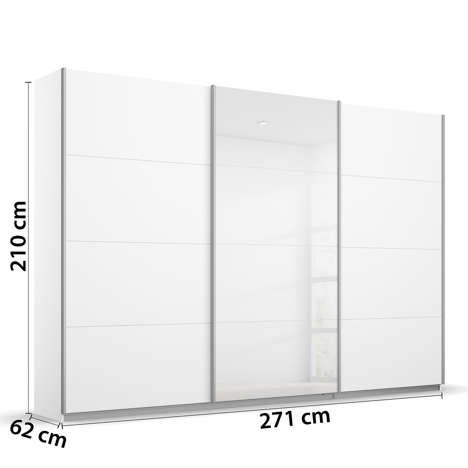 Schwebetürenschrank - alpinweiß - Glastür - 271x210 cm