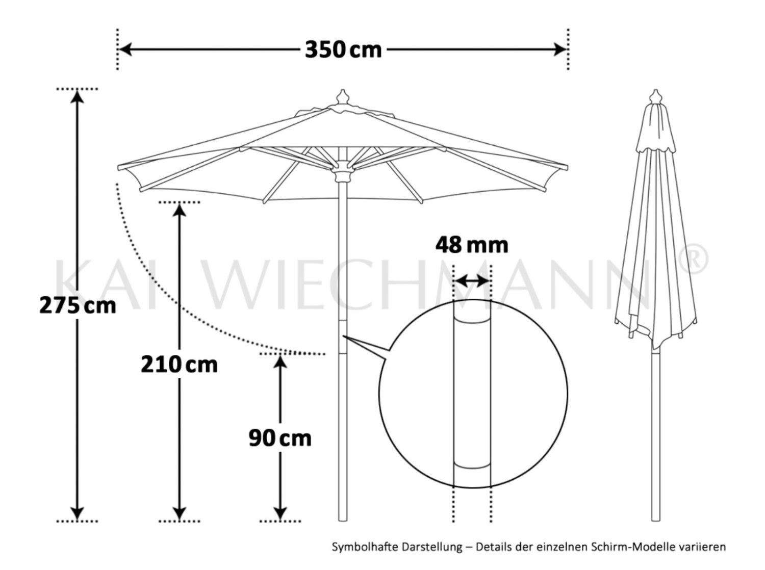Parasol 350 cm antraciet stijlvol windscherm UPF 50