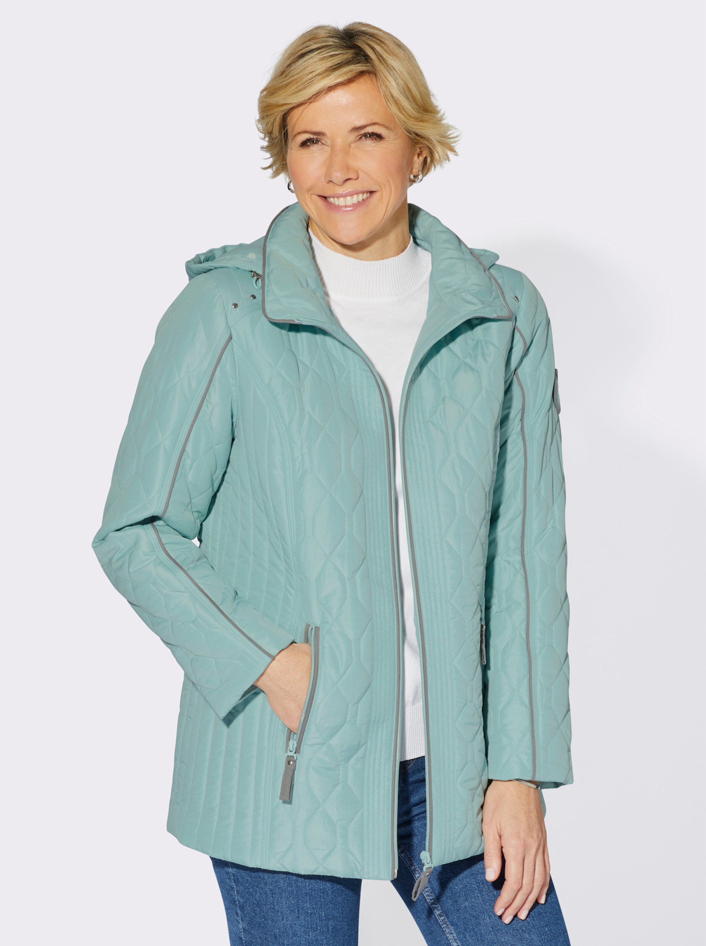 Steppjacke mit Kapuze, weitenregulierbar