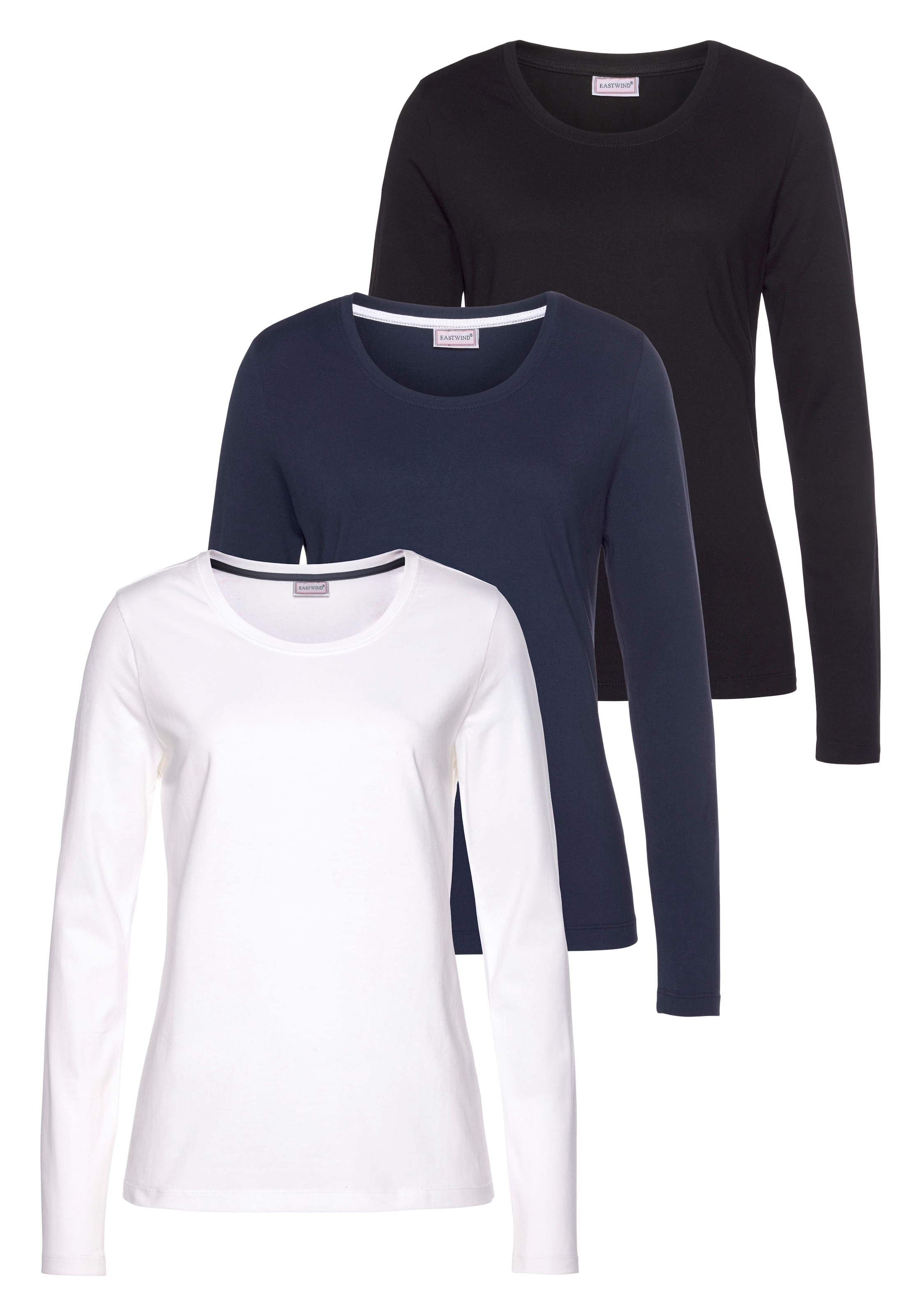 Eastwind Langarmshirt 3er-Pack,  Langarm,  im Basic-Stil,  Rundhalsausschnitt,  aus Baumwolle