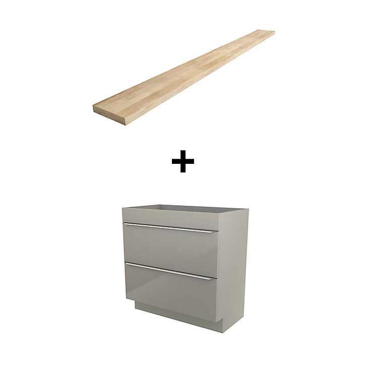 Meuble sous vasque à poser GoodHome Imandra taupe 80 cm + plan de toilette Hartland 183 cm (à redécouper)