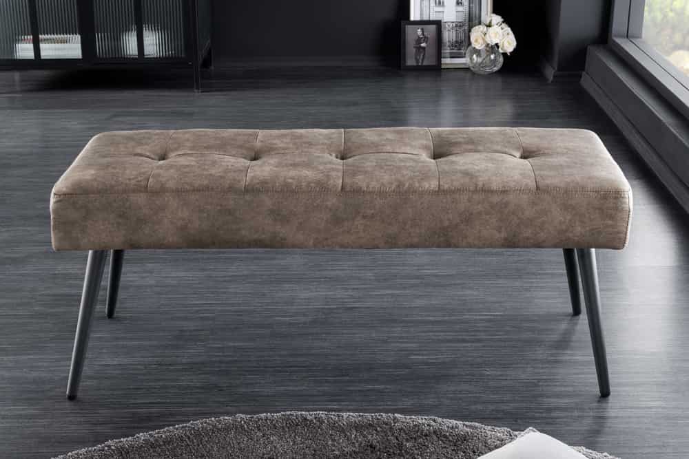 Design Sitzbank BOUTIQUE 100cm antik taupe Microfaser schwarze Metallbeine Polsterbank