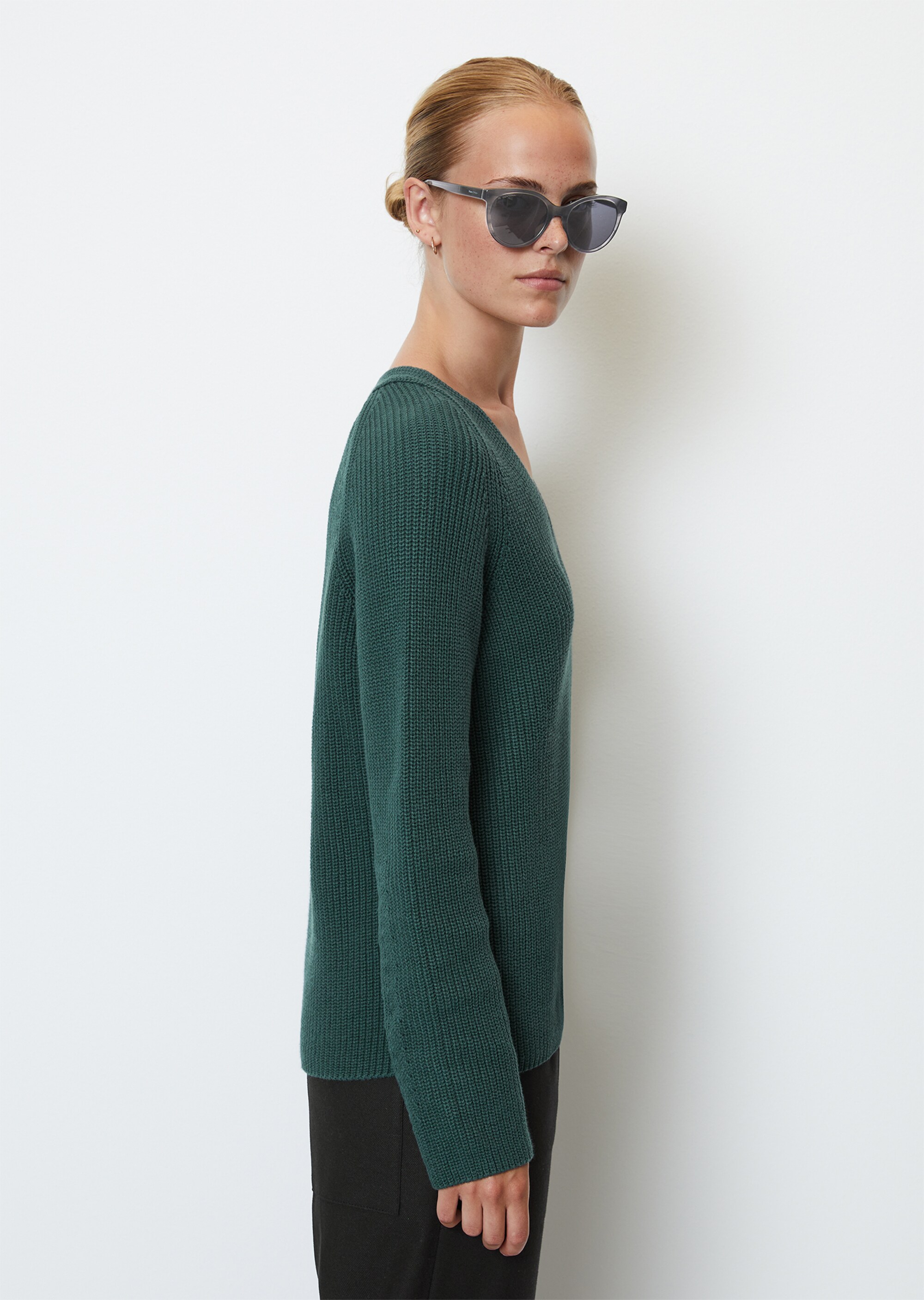V-Neck-Strickpullover relaxedaus schwerem Baumwoll-Garn