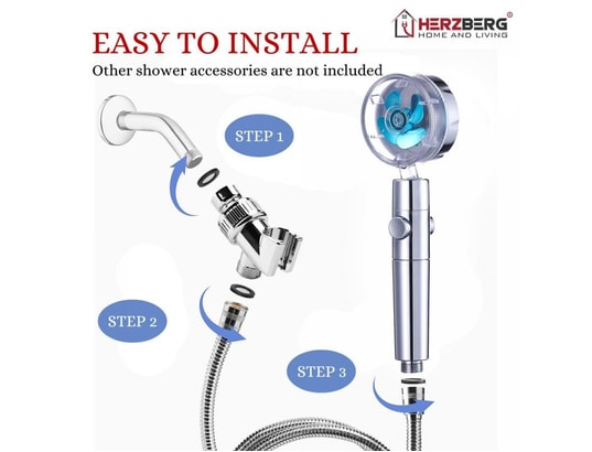 HERZBERG - Pomme et pommeau de douche Douchette à haute pression et turbocompresseur filtrant bleu...