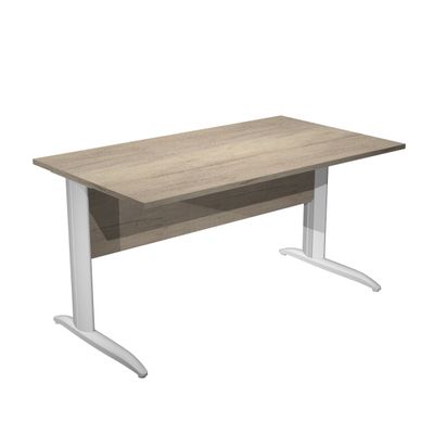 Bureau droit Trend - L140 - Pieds métal en L - plateau imitation chêne canadien - pied métal blanc