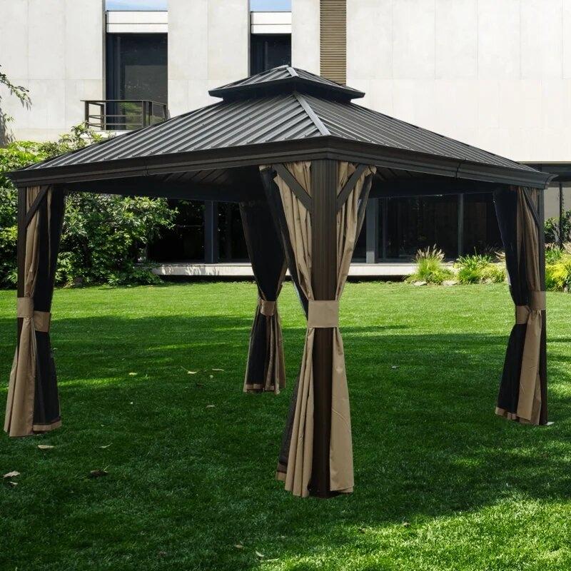 Gazebo de alumínio Alexander para pátio, 3,66 m de largura x 3,66 m de profundidade