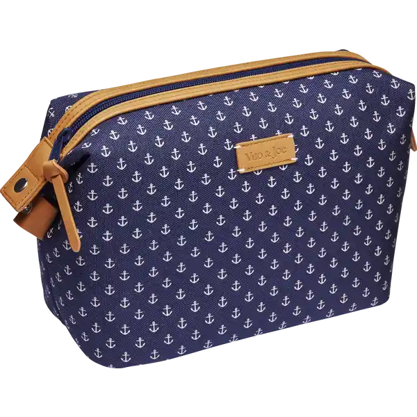 Damenkulturtasche blau / cognac