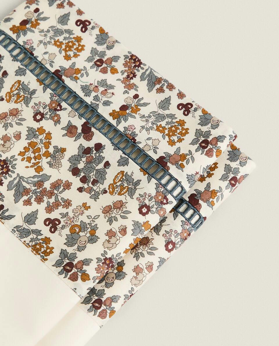 Conjunto de mini berço infantil em tecido com estampa floral (conjunto de 2)