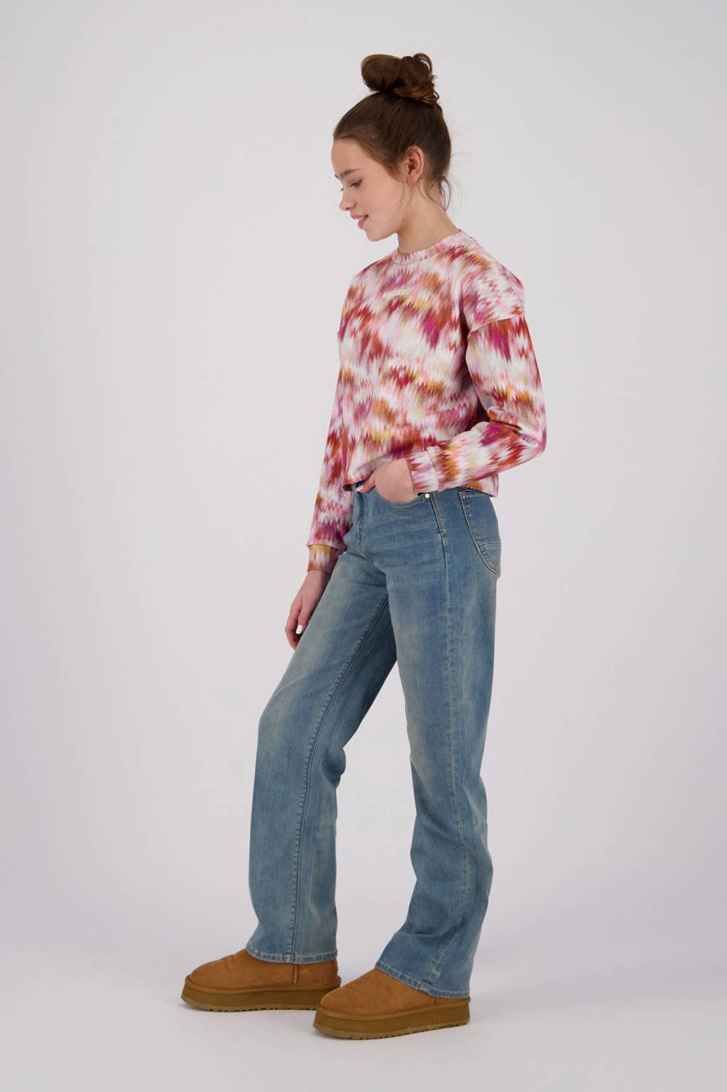 Raizzed sweater Hanna met all over print beige/rood/oranje