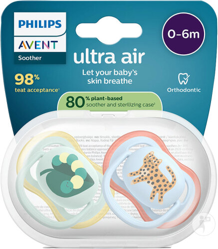 Philips Avent Sucette +0m Air Escargot/Chien 2 Pièces