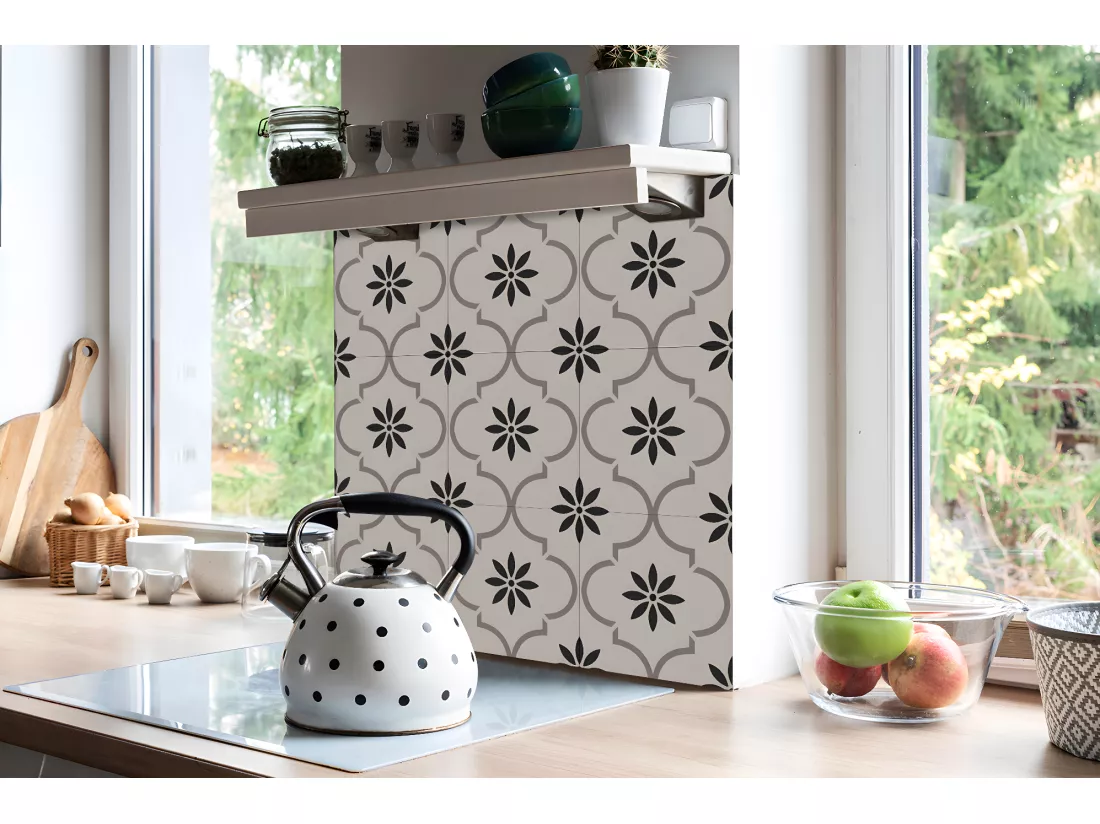 Carreaux autocollants PVC, Carrelage PVC adhésif - 9x30x30 - Motif floral arabe