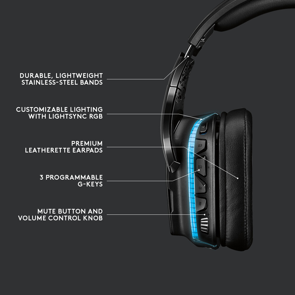 Logitech G935 - Trådløs 7.1 Over-Ear Gaming Headset Med Lightsync Belysning