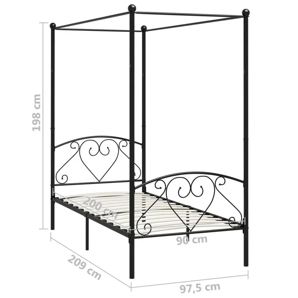 vidaXL - Hemelbed met hoofdbord - Zwart - Metaal - 90x200 cm