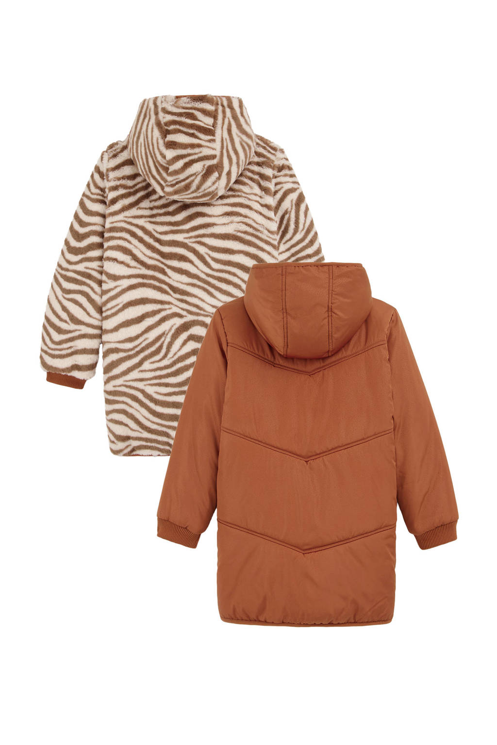 WE Fashion gewatteerde winterjas met dierenprint bruin/ecru