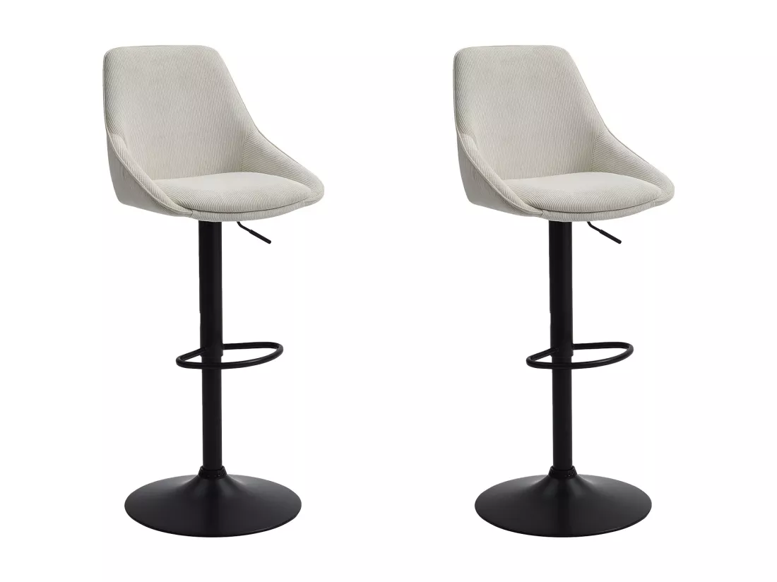 Lot de 2 tabourets de bar en velours côtelé et métal noir - Hauteur réglable - Crème - MASURIE