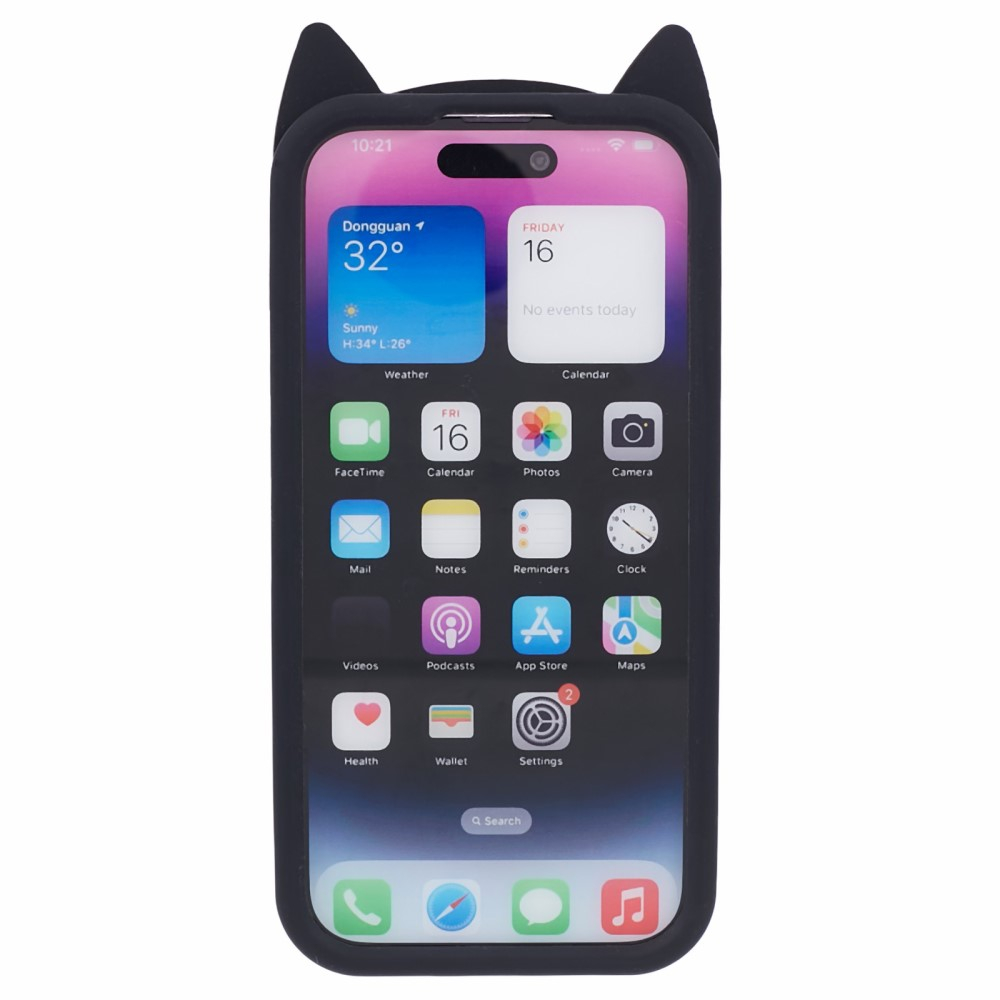 iPhone 14 Pro Max 3D Silikon Case Hülle mit Süssen Katzenohren - Schwarz