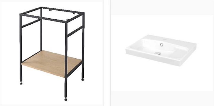 Console pour vasque à poser GoodHome Duala métal noir 60 cm + plan vasque blanc GoodHome Mila 60 cm