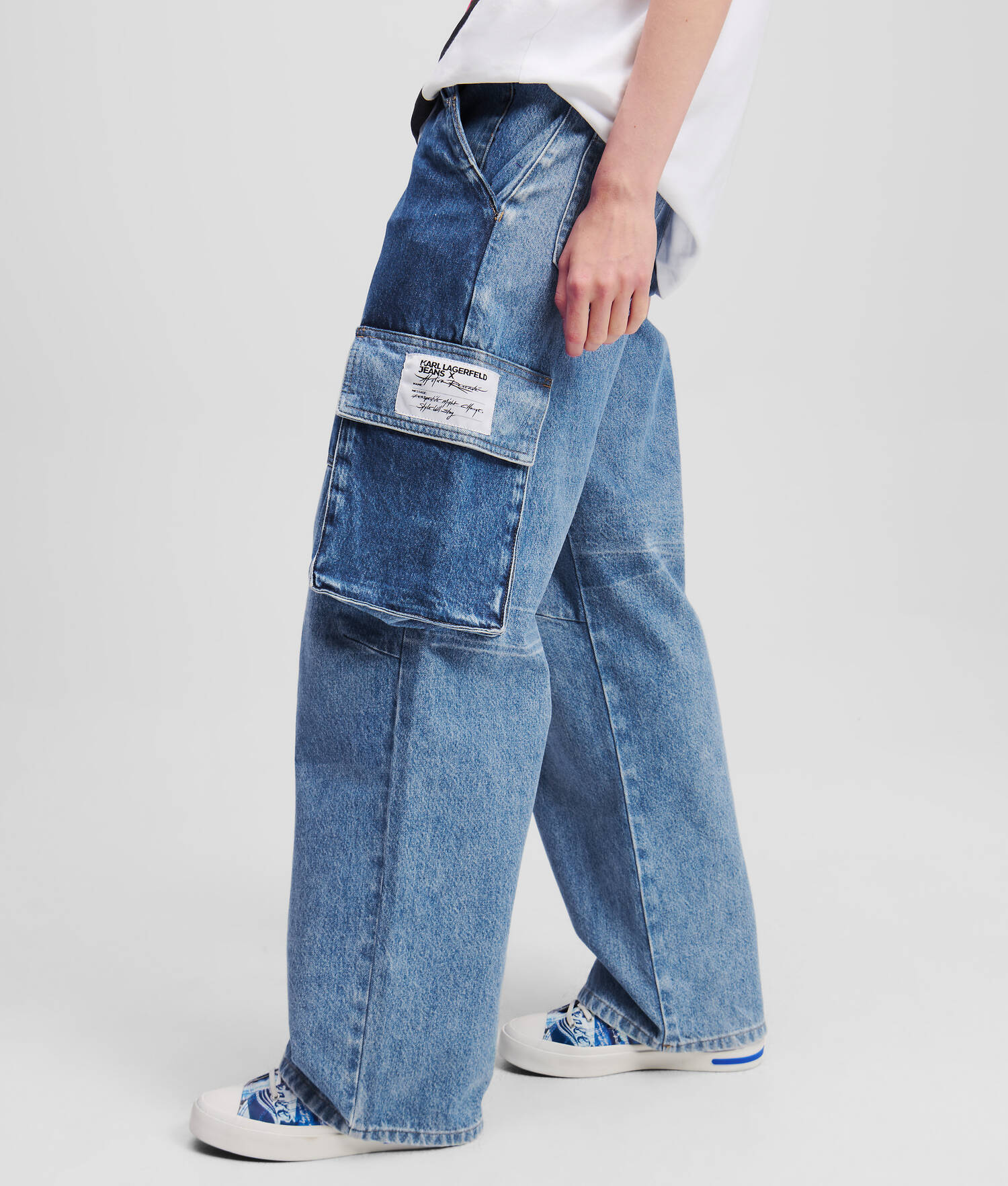 JEAN BAGGY STYLE UTILITAIRE KLJ X ATELIER RESERVÉ - Bleu patchwork