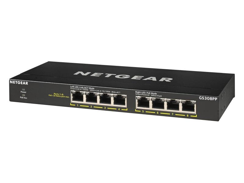 Netgear PoE  Switch GS308PP 8 Port Netgear 8-Port Gigabit Ethernet PoE  Unmanaged Switch (83W/123W) (GS308PP)
