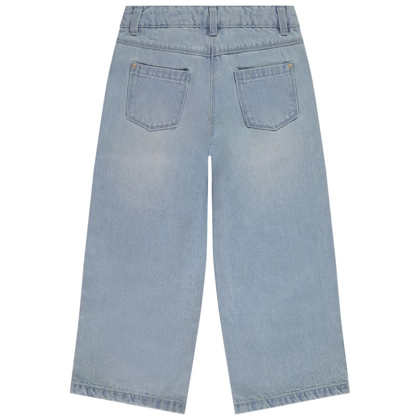 Jean large effet délavé pour fille - Bleu