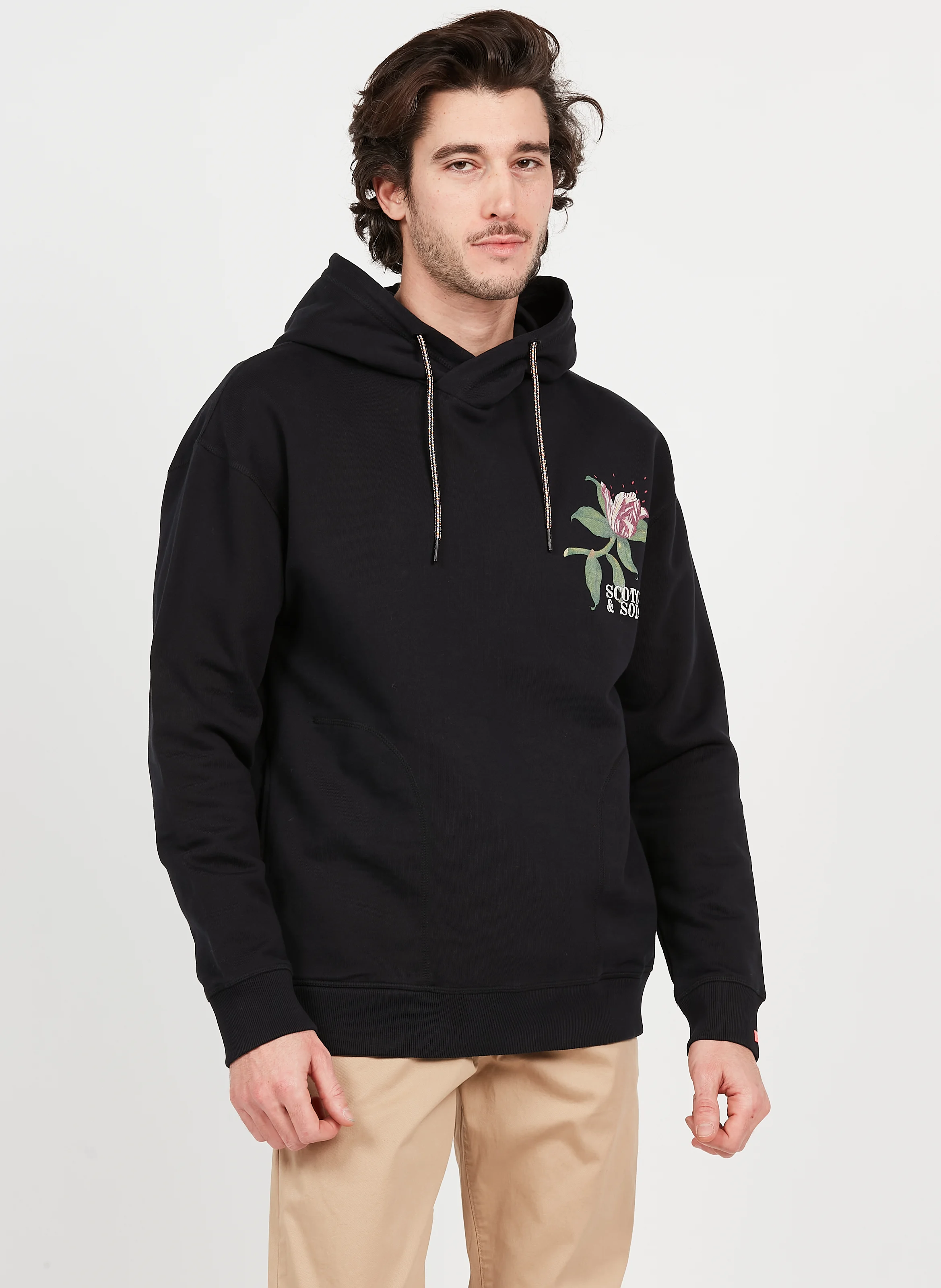 Sweat à capuche regular-fit sérigraphié en coton| Noir