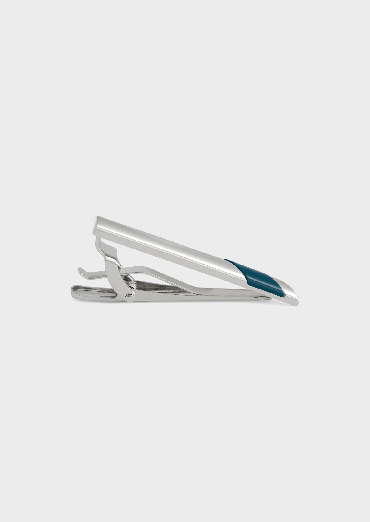 Pince à cravate argent avec pierre bleu paon