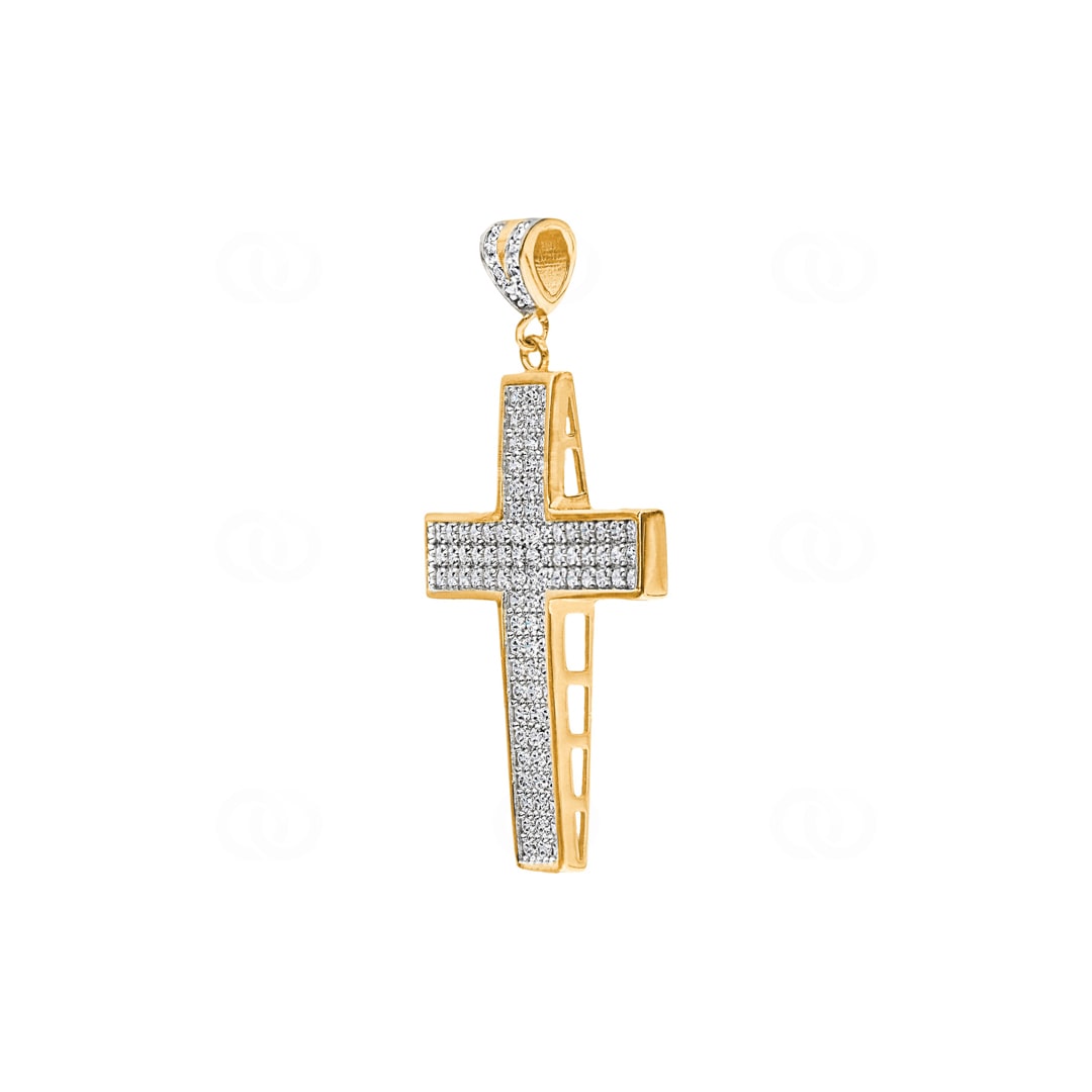 Anhänger 750/18 K Gelbgold Kreuz mit Zirkonia 34 x 23mm