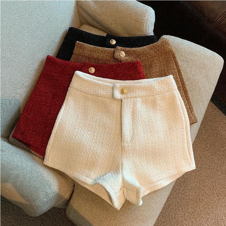 Bakli - Hoge taille effen tweed shorts