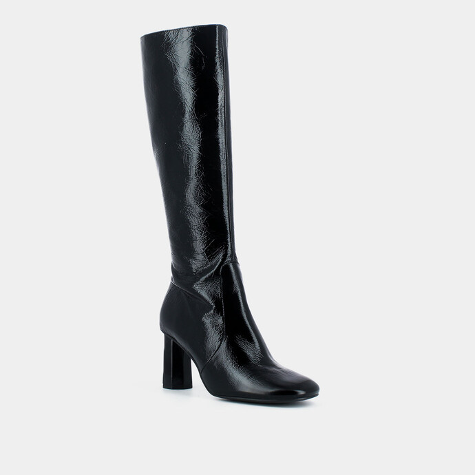 Bottes à talons  en cuir vieilli noir