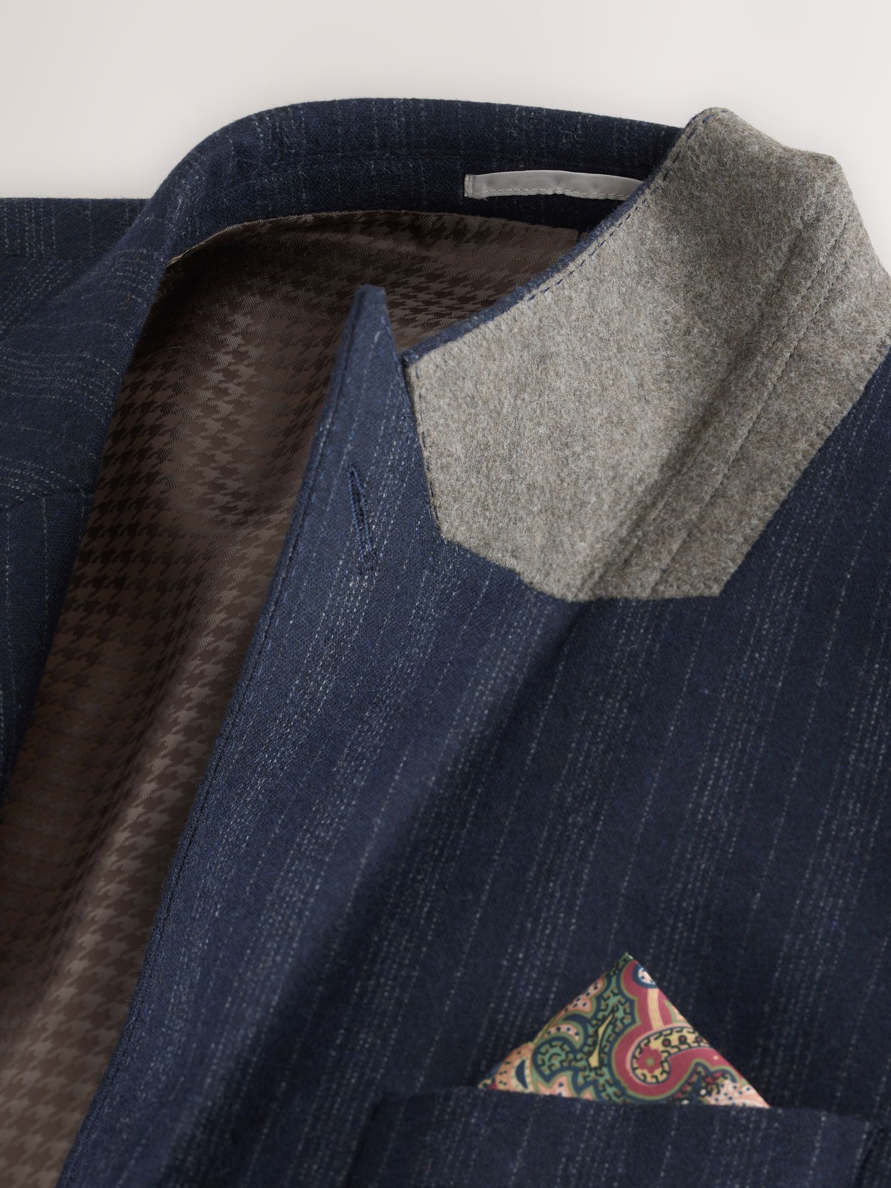 Donkerblauw - Tailored Fit Striped Wool Blend Suit Jacket