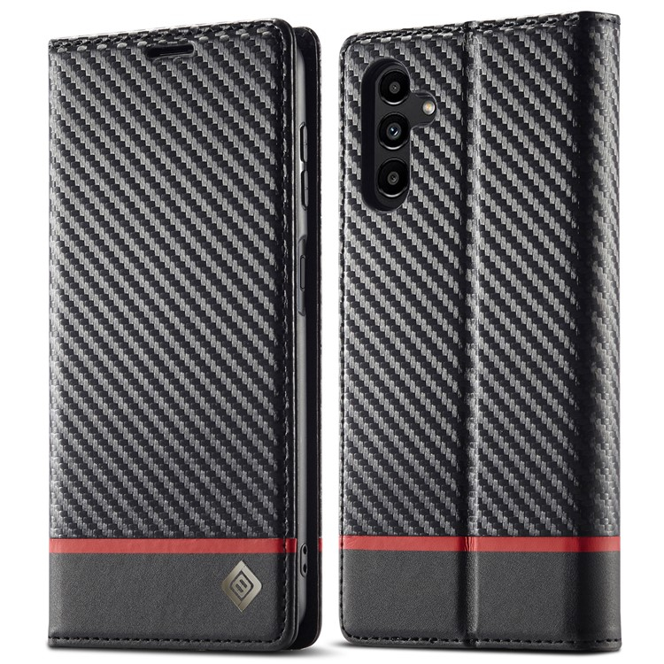 Samsung Galaxy A36 Leder Tasche Flip Cover Carbon Look - Schwarz / Rot