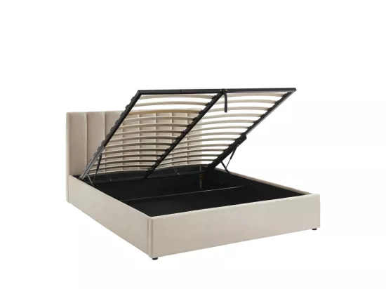 Billie - Lit coffre matelassé en tissu 160x200cm - Beige