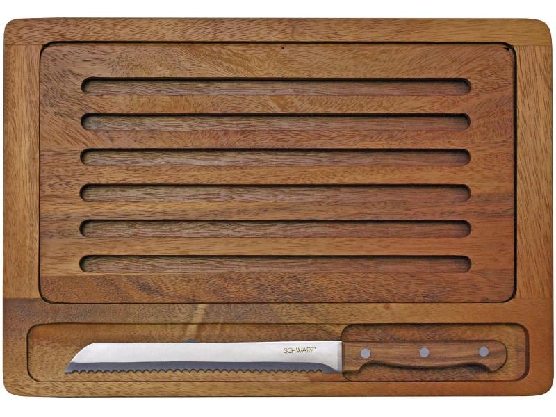 Heidi Cheese Line Brotschneidebrett Akazie 27 cm x 38 cm, B Brotschneidebrett inkl. Brotmesser