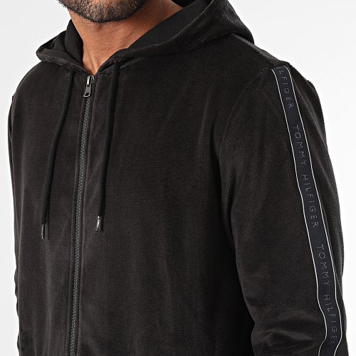 Sweat Zippé Capuche A Bandes 3012 Noir