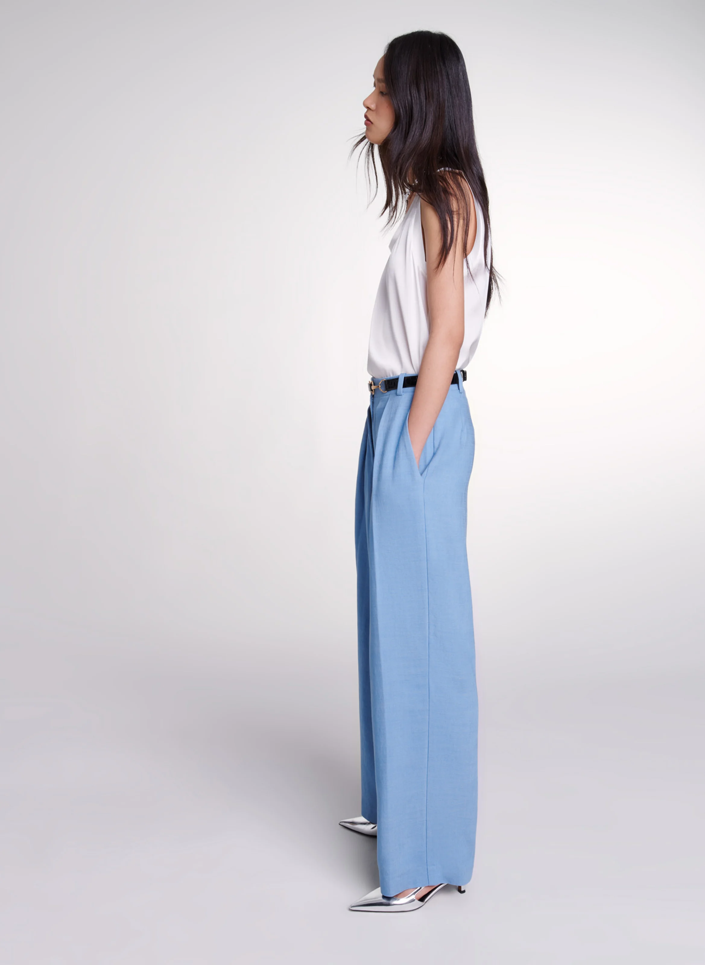 Pantalon large taille haute | Bleu